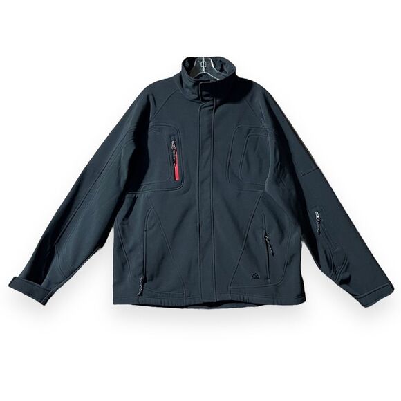 Snozu Performance Mens Medium Soft Shell Jacket Lined Full Zip‎ Fleece Black Red - Picture 1 of 11